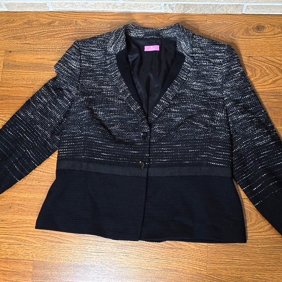 BASLER VARIEGATED TWEED RIBBON DETAIL BLAZER BLACK WHITE - Picture 4 of 14